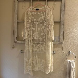 Lane Bryant Cream Sheer Embroidered Top